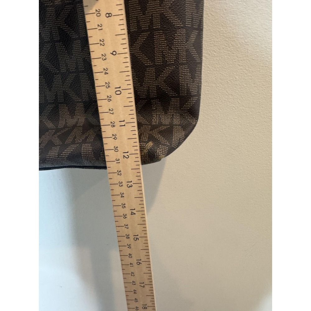 Michael Kors Tote Bag Womens Large Brown PVC Leather Shoulder Zip MK Logo Pocket - Picture 4 of 11